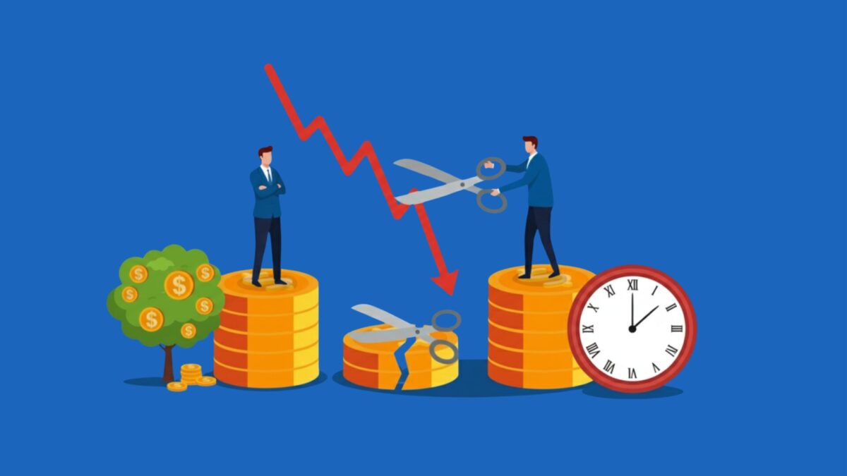 「待つ技術」と「切る技術」のまとめ画像:損切り(ハサミ)と待つ(時計)の重要性、規律を守るトレーダーと守らないトレーダーの対比。