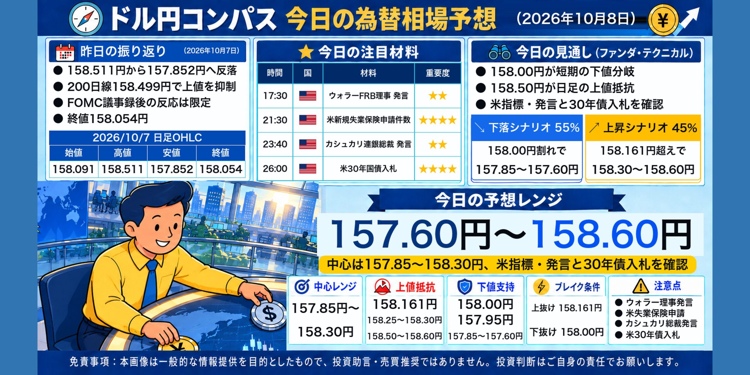 ドル円コンパス 2026年10月8日の為替相場予想