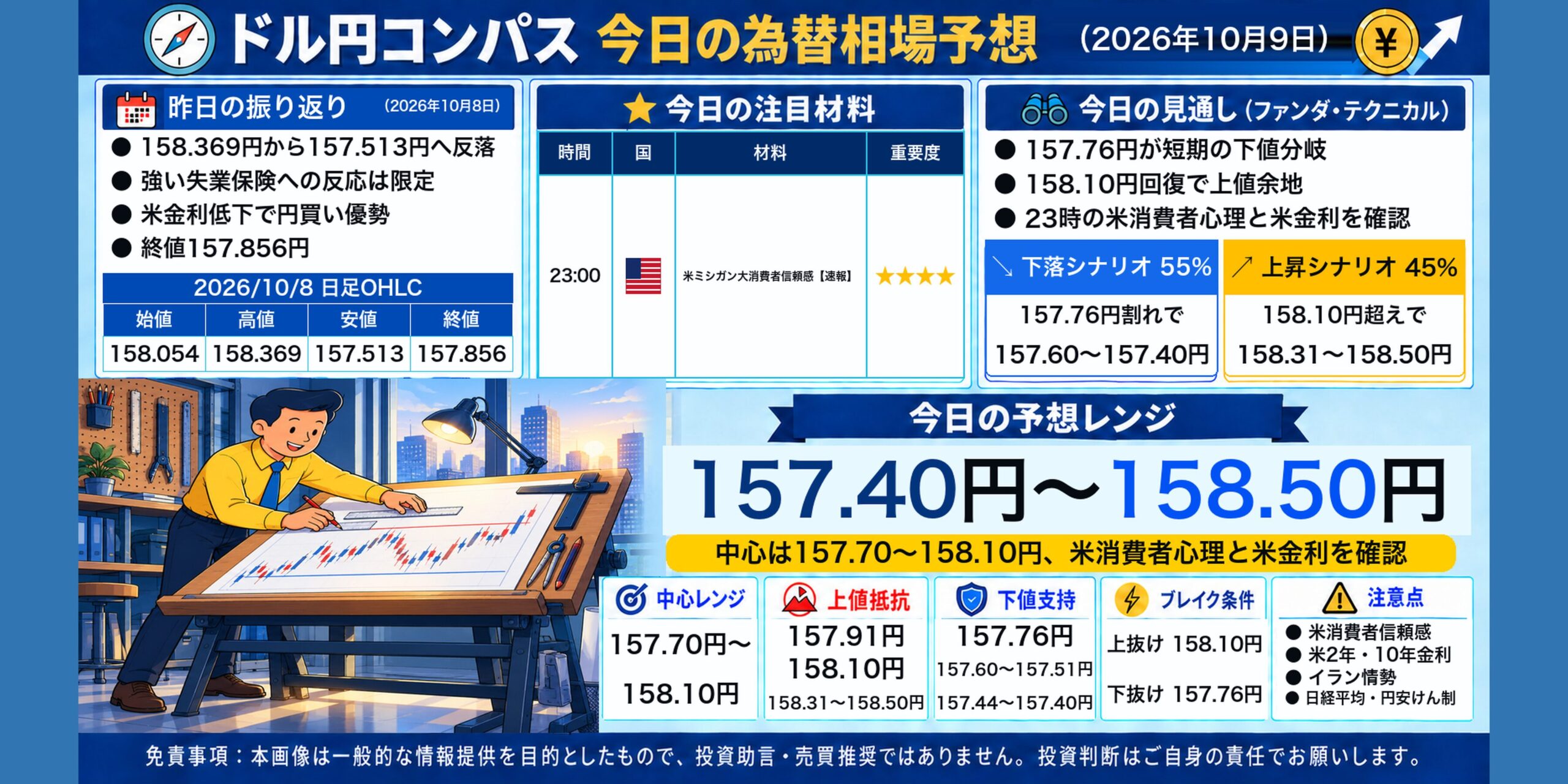 ドル円コンパス 2026年10月9日の為替相場予想