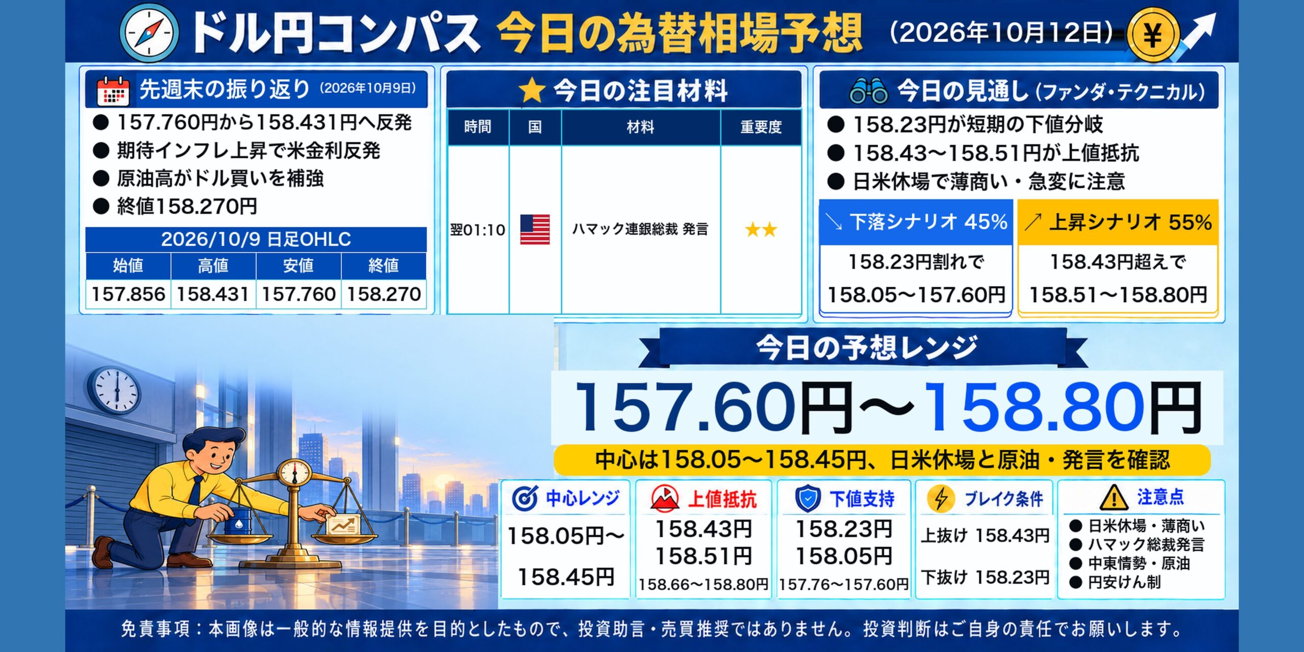 ドル円コンパス 2026年10月12日の為替相場予想