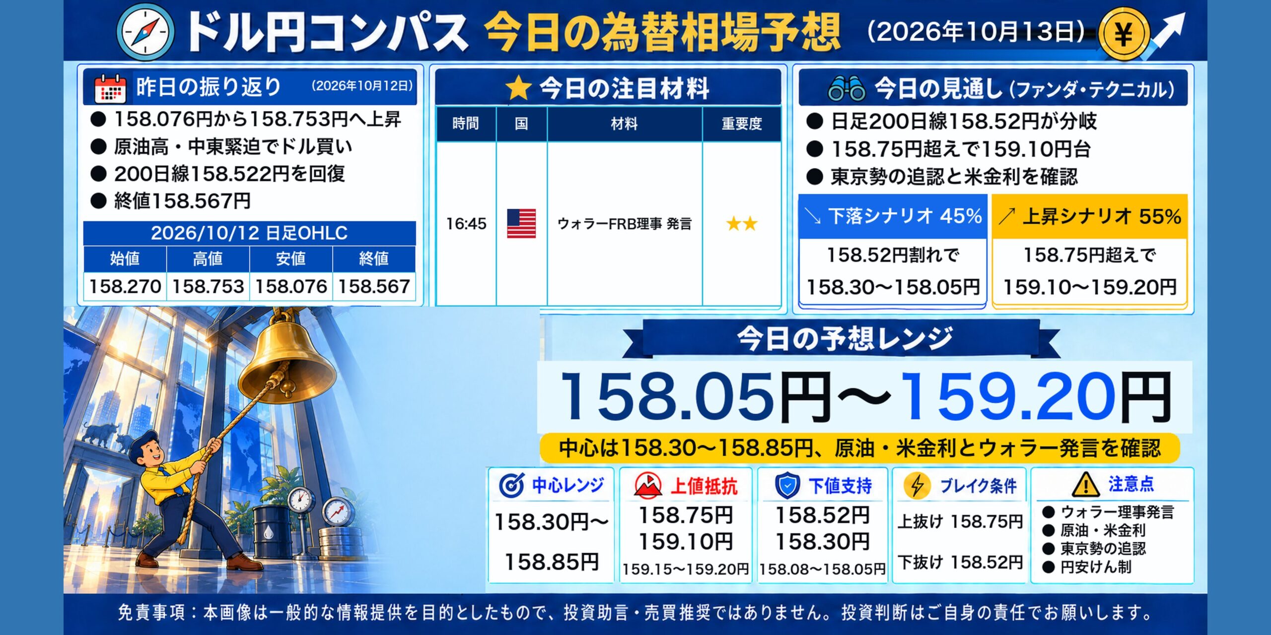 ドル円コンパス 2026年10月13日の為替相場予想