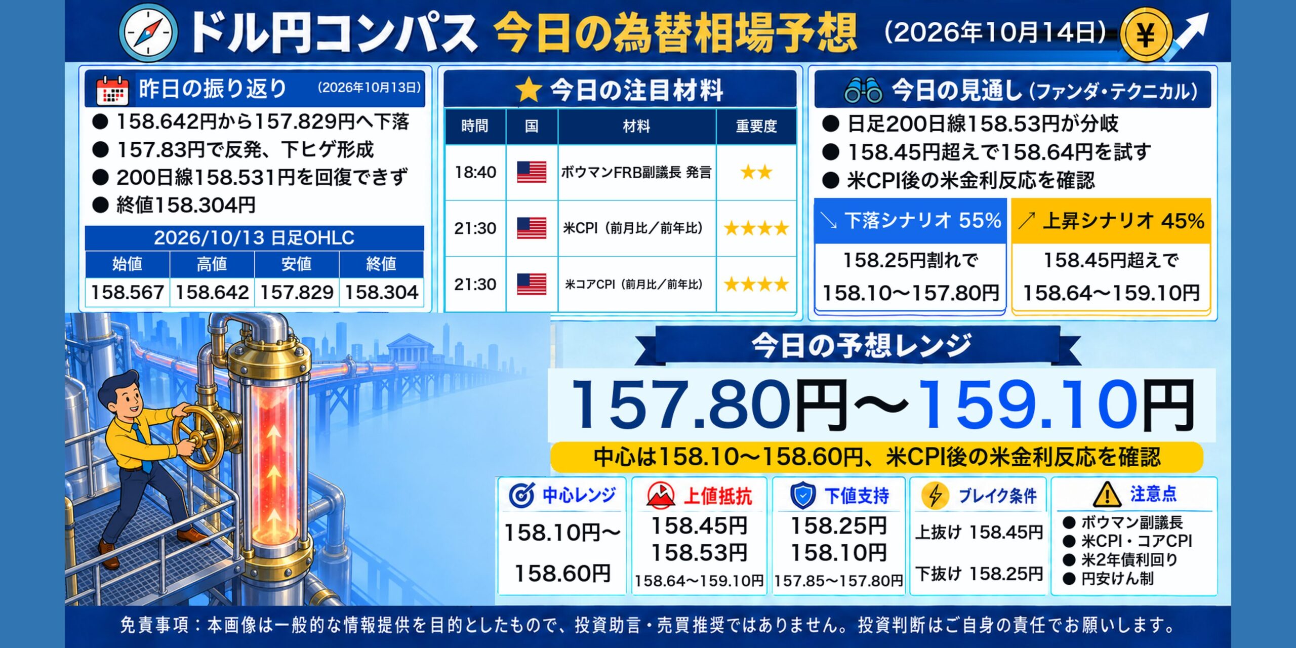 ドル円コンパス 2026年10月14日の為替相場予想