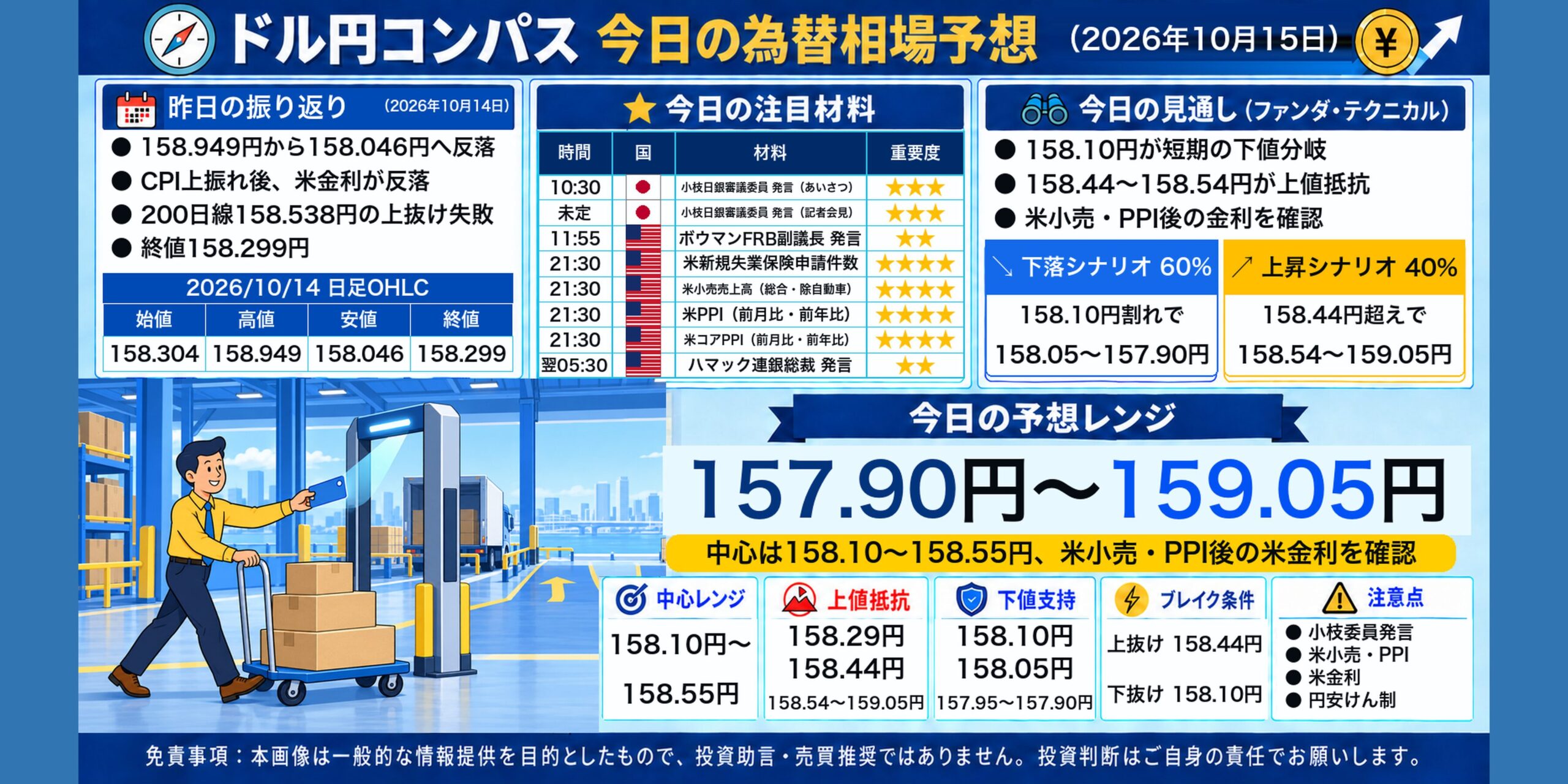 ドル円コンパス 2026年10月15日の為替相場予想