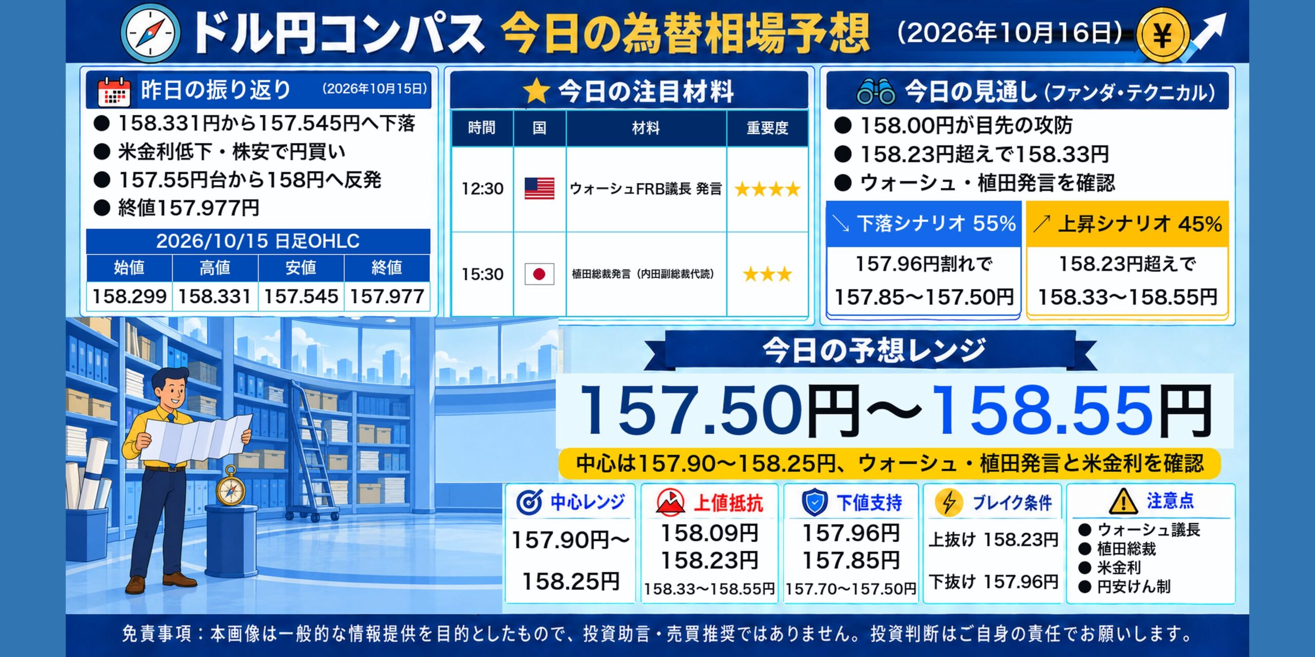 ドル円コンパス 2026年10月16日の為替相場予想