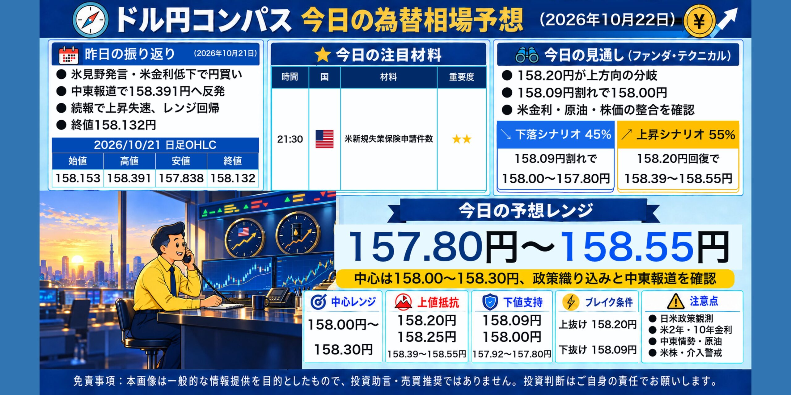 ドル円コンパス 2026年10月22日の為替相場予想