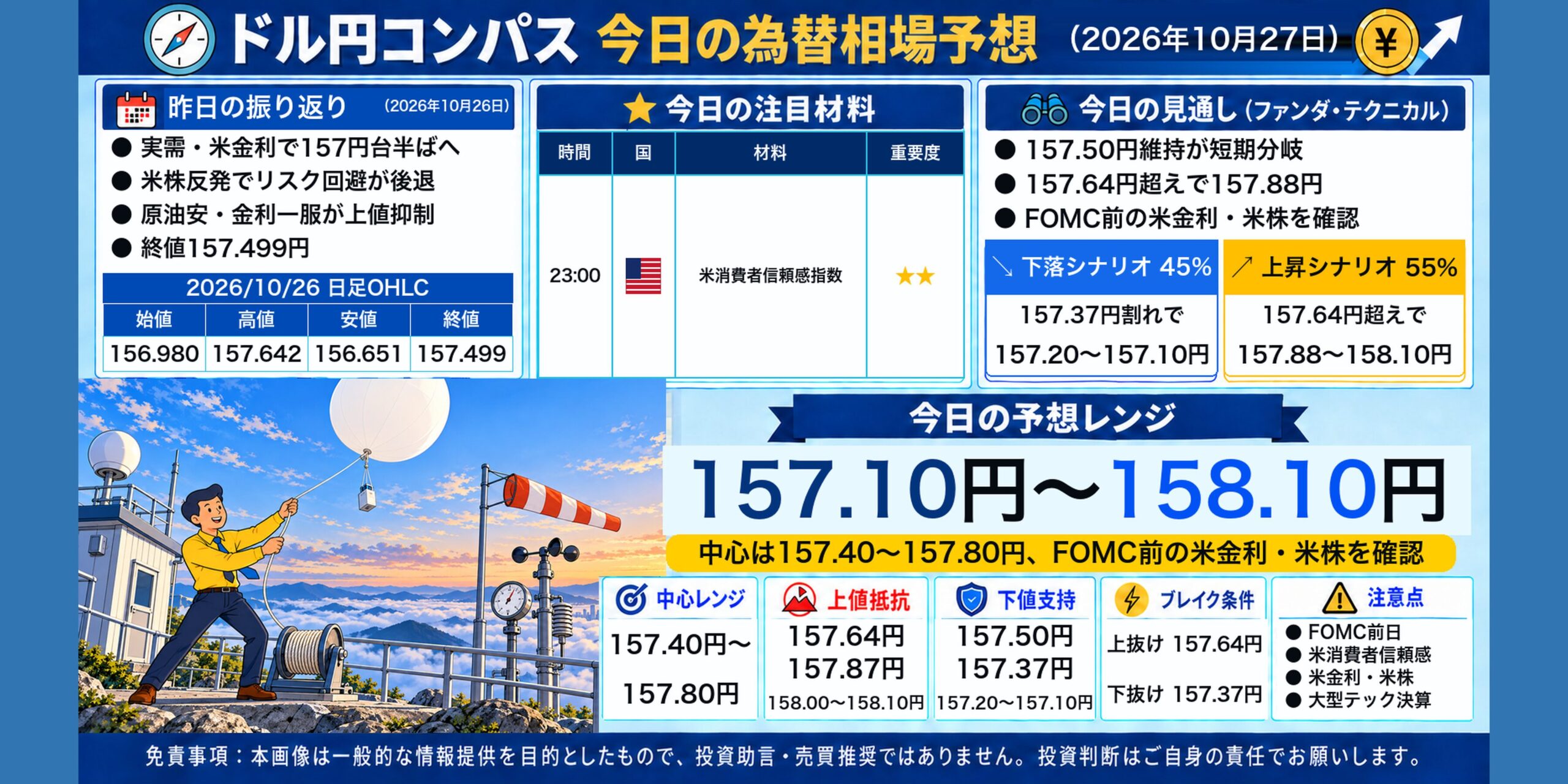 ドル円コンパス 2026年10月27日の為替相場予想