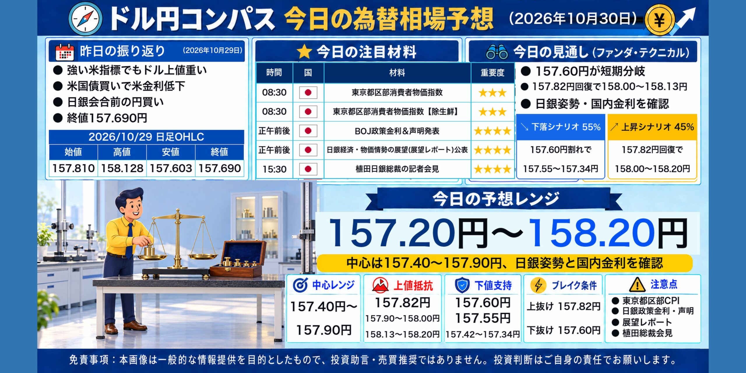 ドル円コンパス 2026年10月30日の為替相場予想