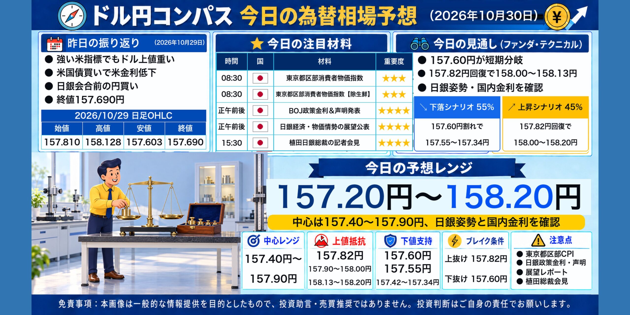 ドル円コンパス 2026年10月30日の為替相場予想